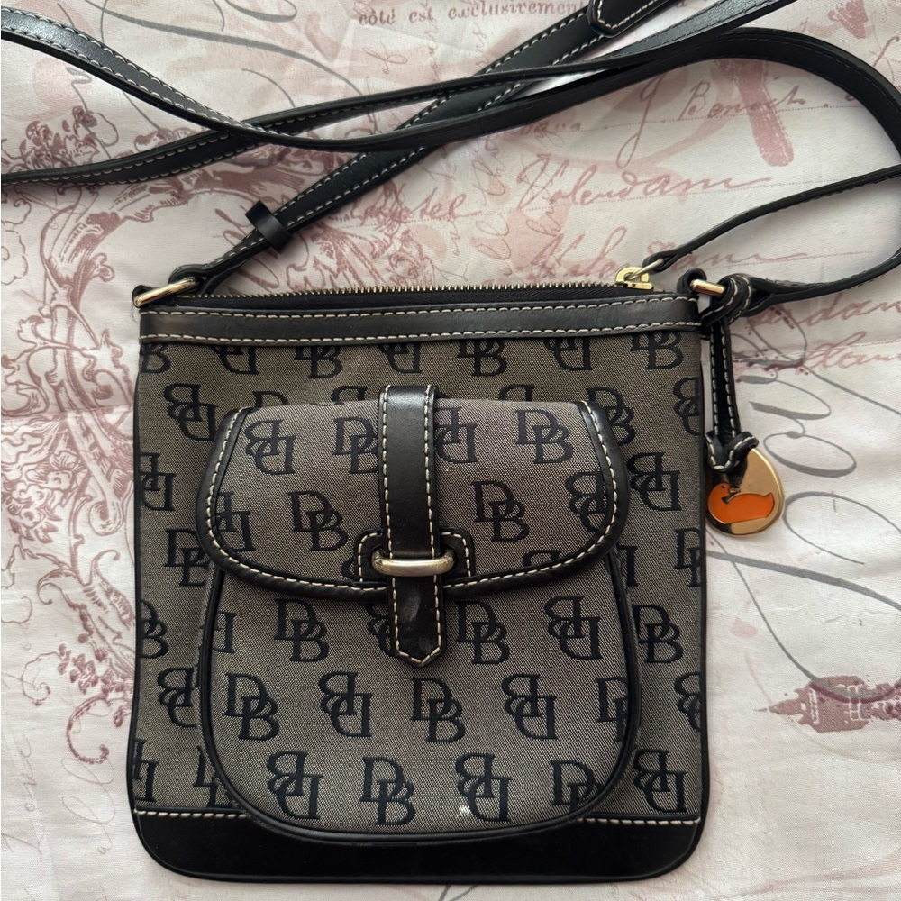 Dooney & Bourke Black and Gray Logo Crossbody Bag